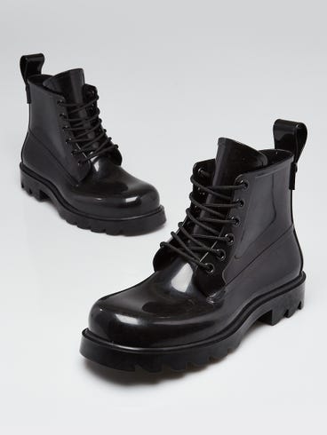 Bottega Black Rubber Stride Lace Up Boots Size 10.5/41