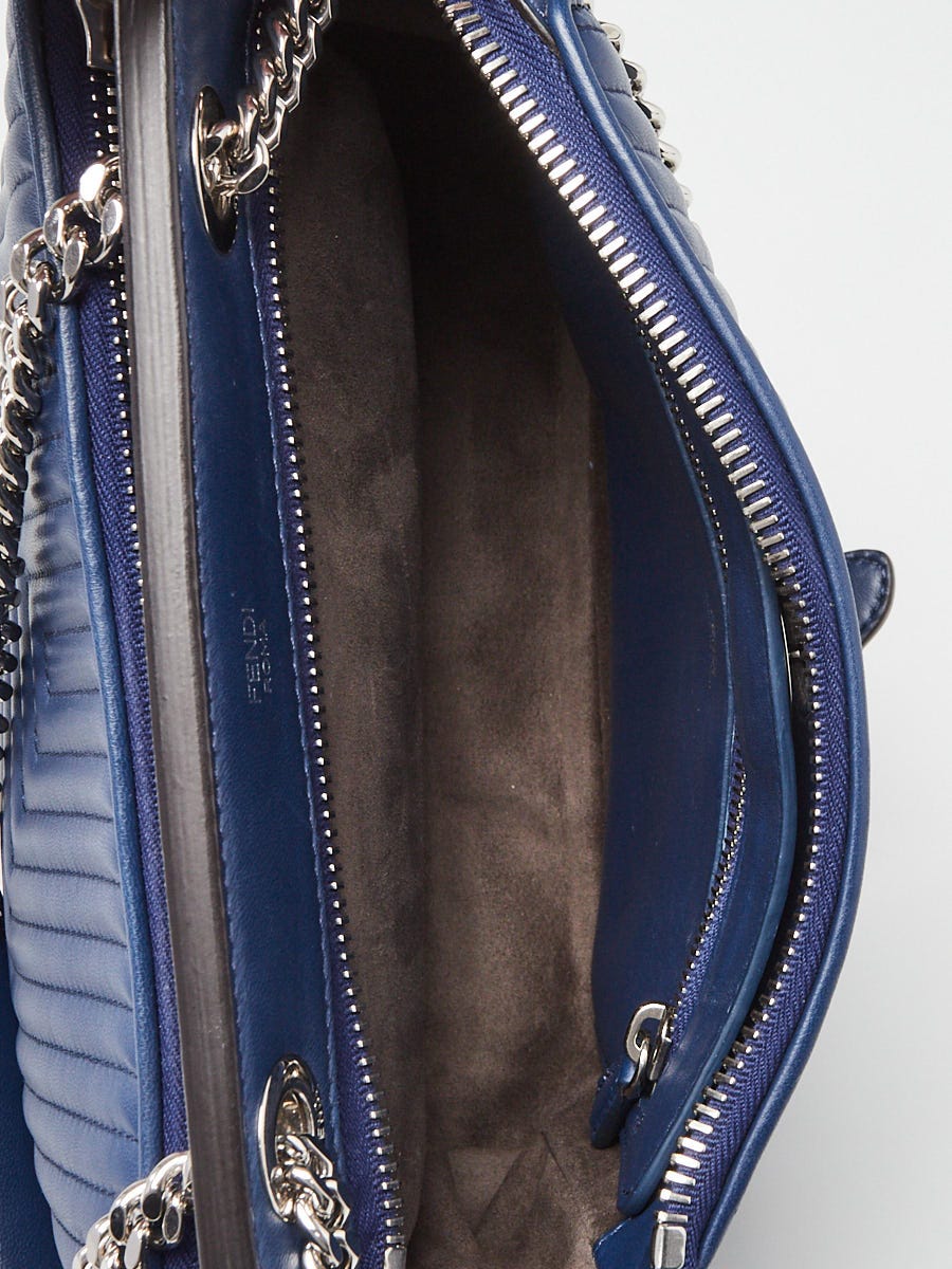 ドフラン　フェンディ Fendi Blue Quilted Lambskin Leather Dotcom Click Small