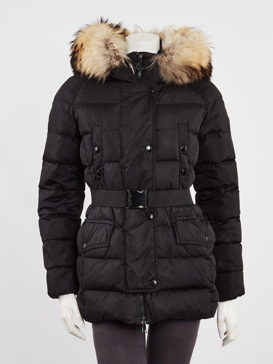 Moncler Black Nylon Quilted Down And Raccoon Fur Trim Short Jacket