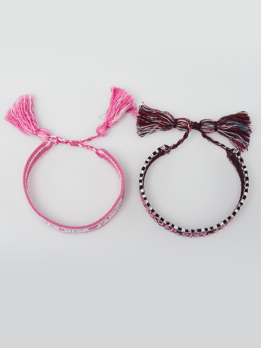 Christian Dior Pink Multicolor Cotton J'Adior Embroidered Bracelet