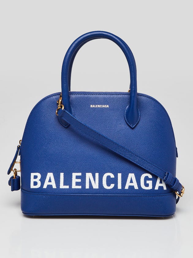 Balenciaga Blue Stamped Calfskin Leather Small Ville Satchel Bag