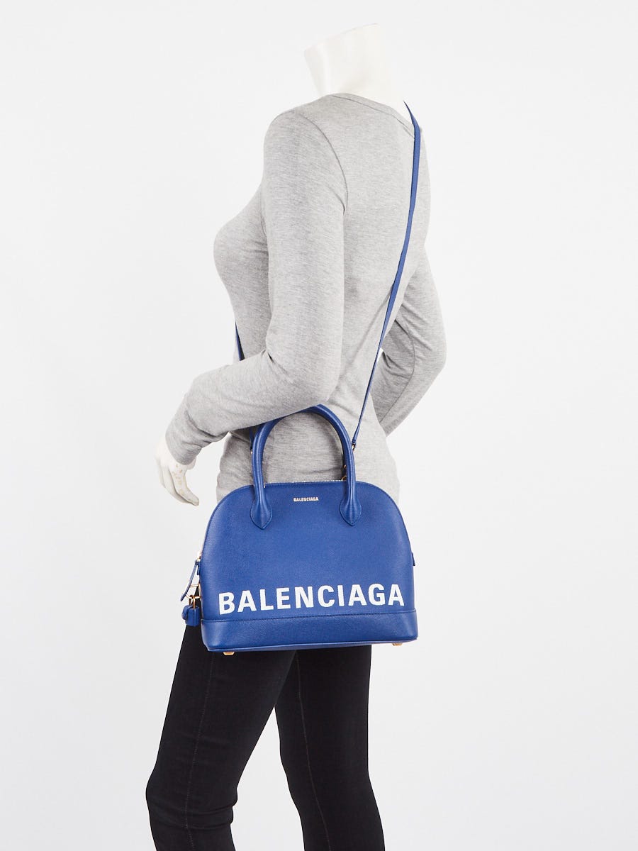 Balenciaga Blue Stamped Calfskin Leather Small Ville Satchel Bag