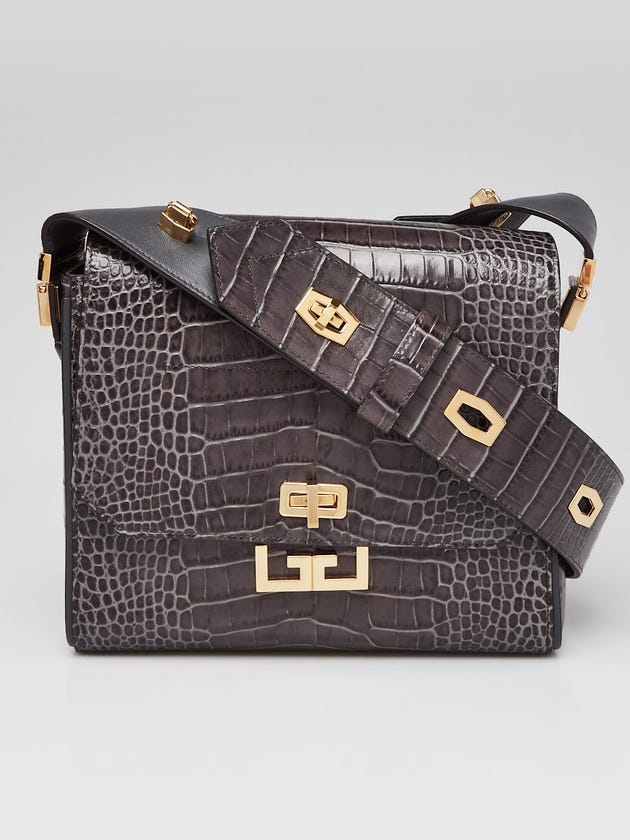 Givenchy Storm Grey Crocodile Embossed Leather Medium Eden Shoulder Bag
