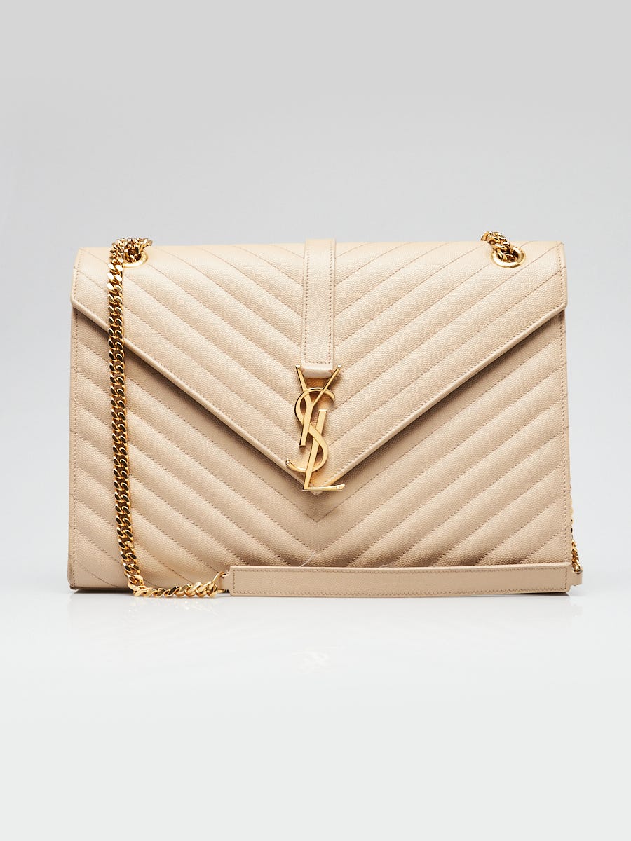 Yves Saint Laurent Beige Chevron Quilted Leather Large Envelope