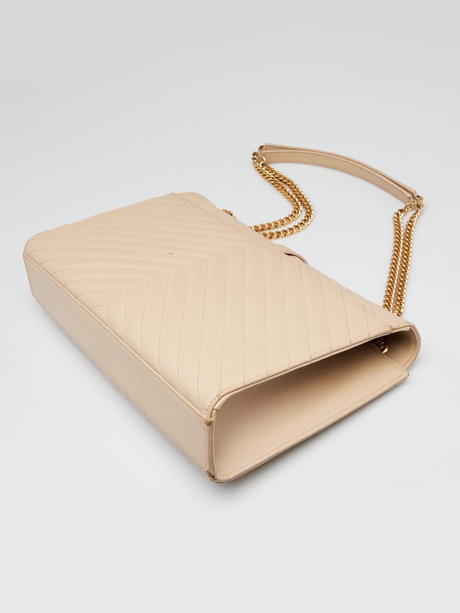 YSL ベージュ かごバッグ 大きめ Yves Saint Laurent Beige Chevron Quilted Leather Large