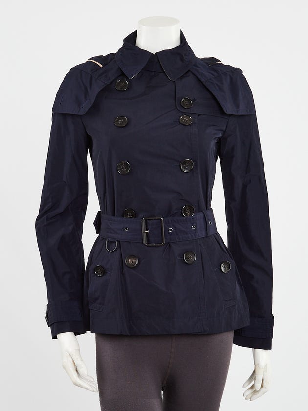 Burberry Blue Polyester Cropped Balmoral Jacket Size 2/36