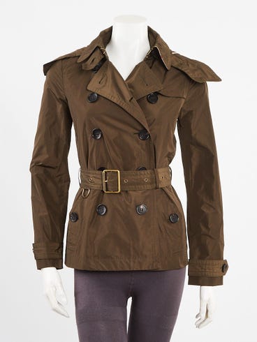 Burberry Dark Olive Polyester Cropped Balmoral Jacket Size 2/36