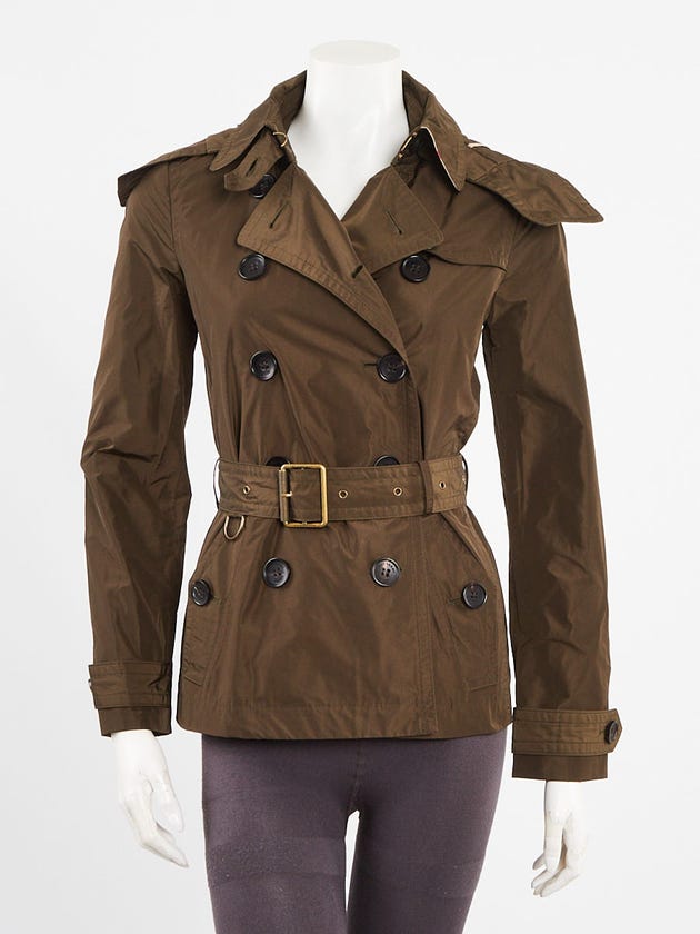 Burberry Dark Olive Polyester Cropped Balmoral Jacket Size 2/36