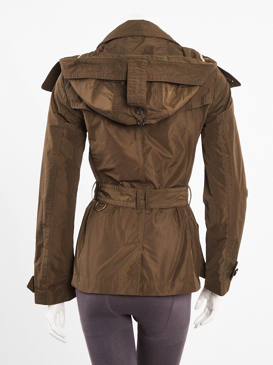 Burberry Dark Olive Polyester Cropped Balmoral Jacket Size 2/36