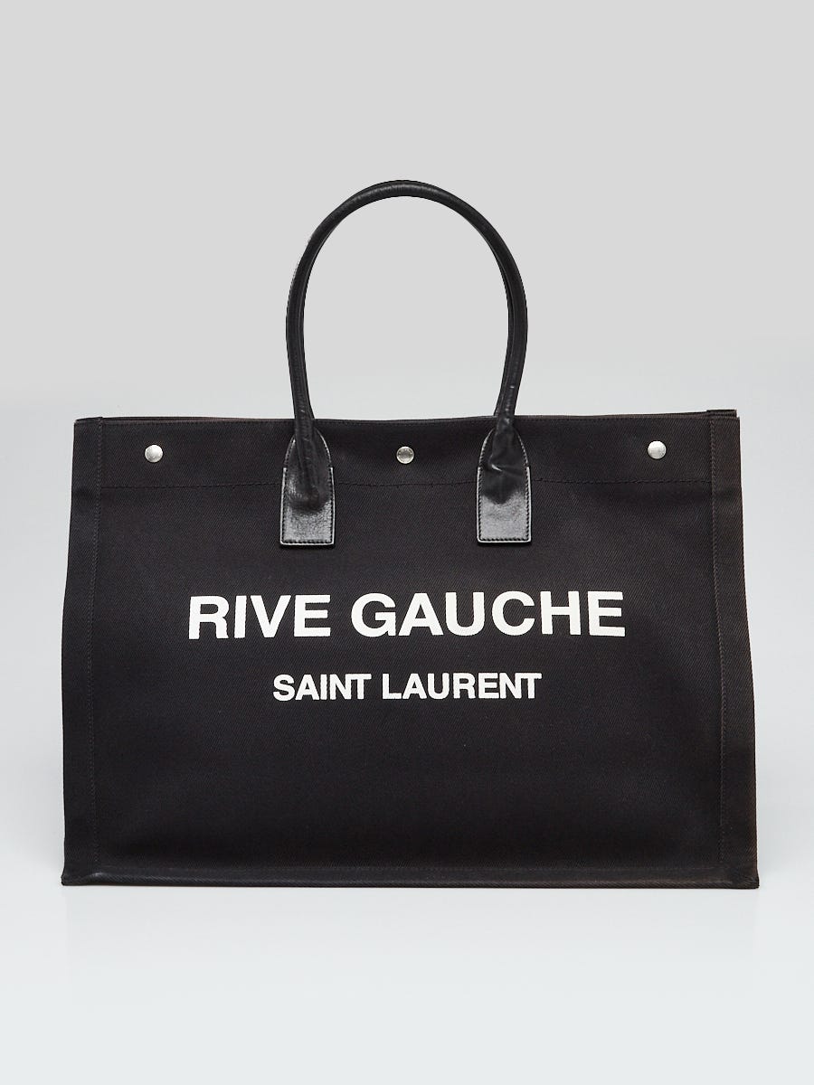 Yves Saint Laurent Black Linen And Leather Rive Gauche Tote Bag