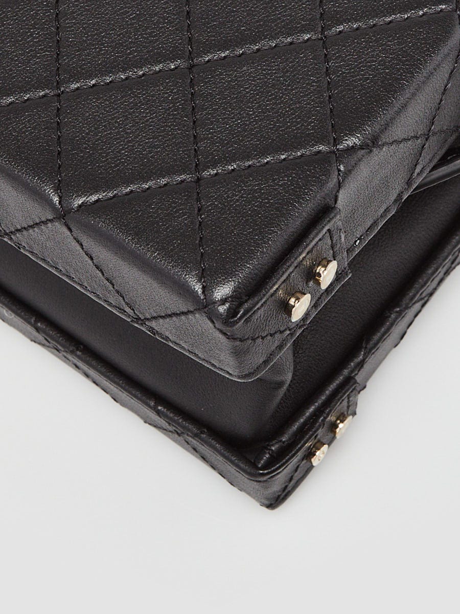 Chanel Black Quilted Leather Studded Square Vanity Case Bag
