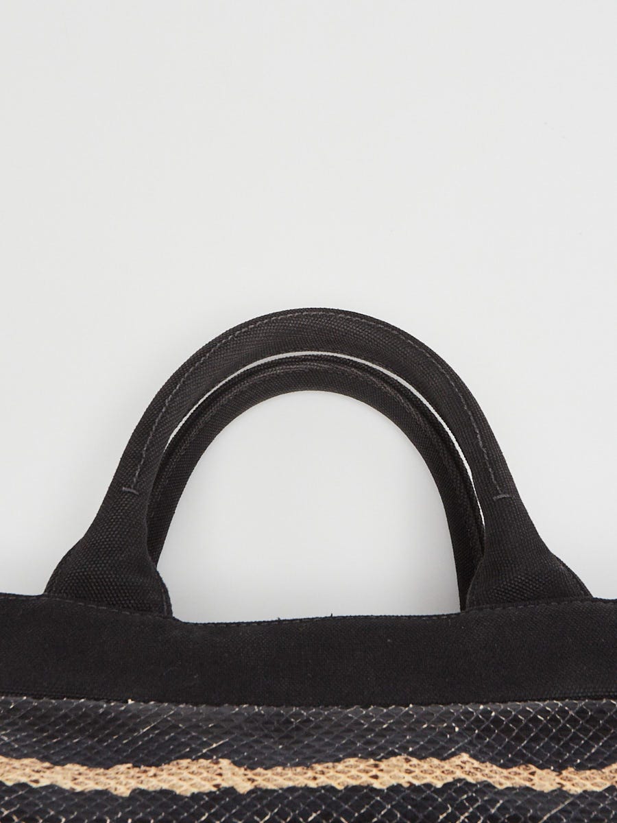 トートバッグ Prada Sand Canvas Shopping Bag Prada Black/Blue/Beige Canapa Canvas/Leather/Snakeskin Small