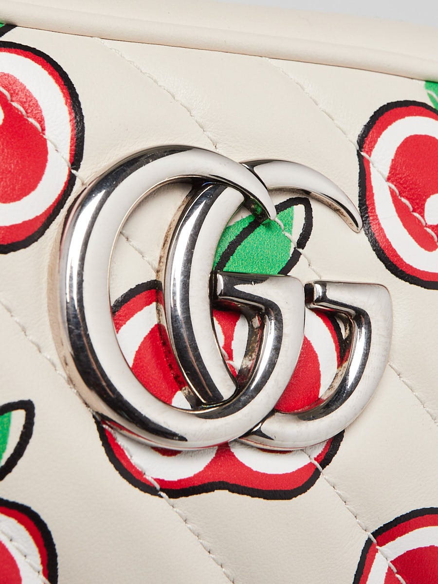 Gucci White Quilted Leather Apple Print Marmont Small Camera Bag