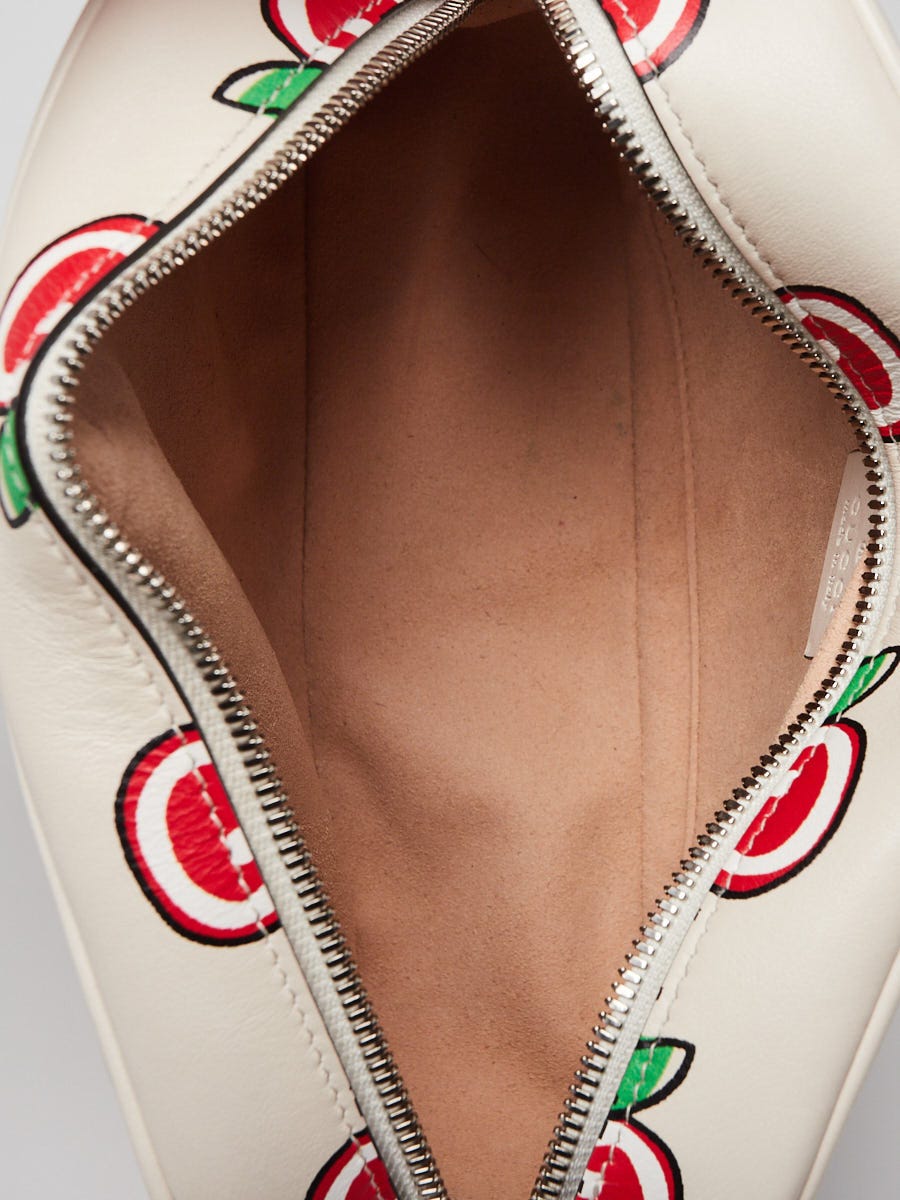Gucci White Quilted Leather Apple Print Marmont Small Camera Bag