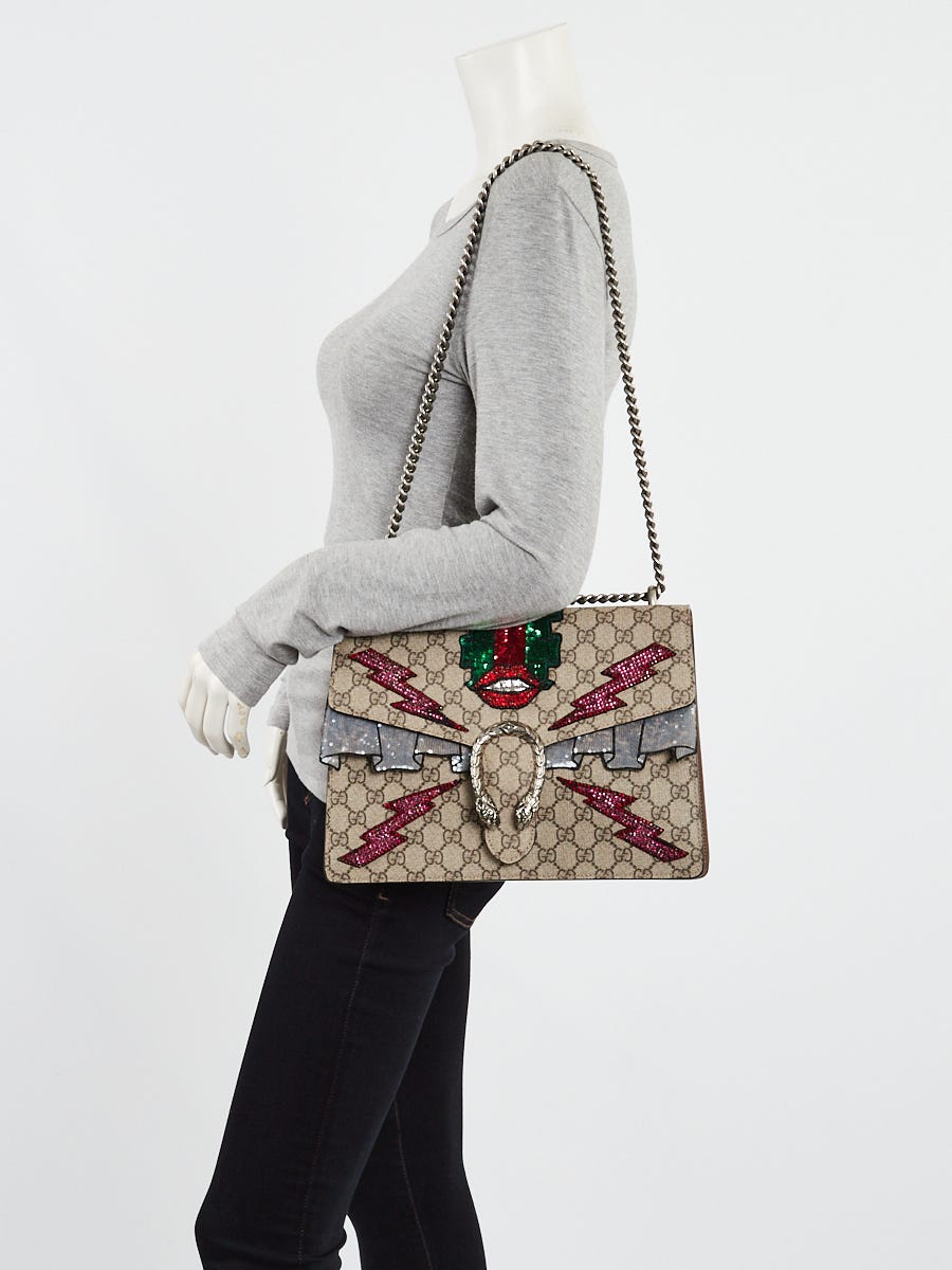Gucci Beige GG Supreme Canvas Embroidered Sequin Medium Dionysus Shoulder Bag