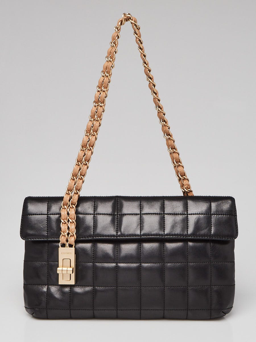 Chanel Black Square Quilted Lambskin Leather Chain Flap Bag