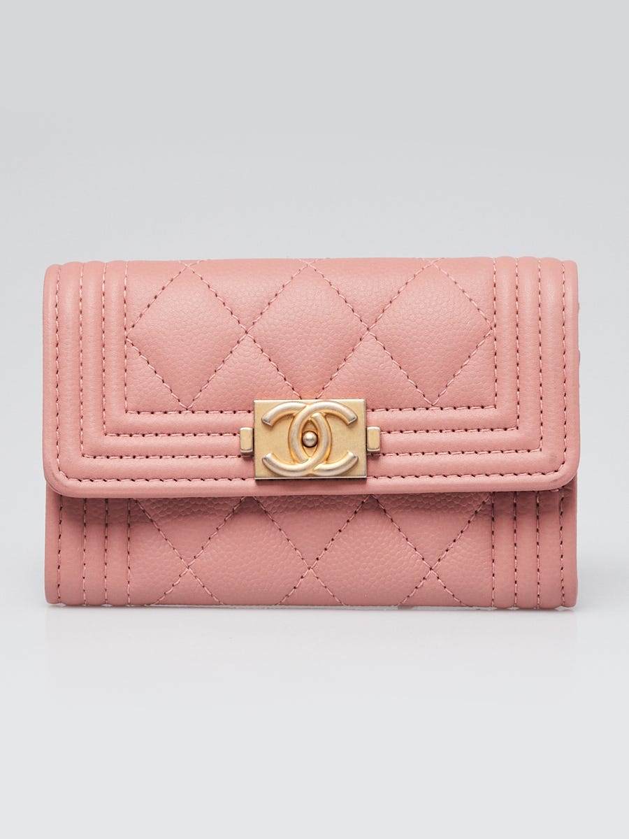 Chanel Pink Caviar Leather Boy Flap Card Holder - Yoogi's Closet