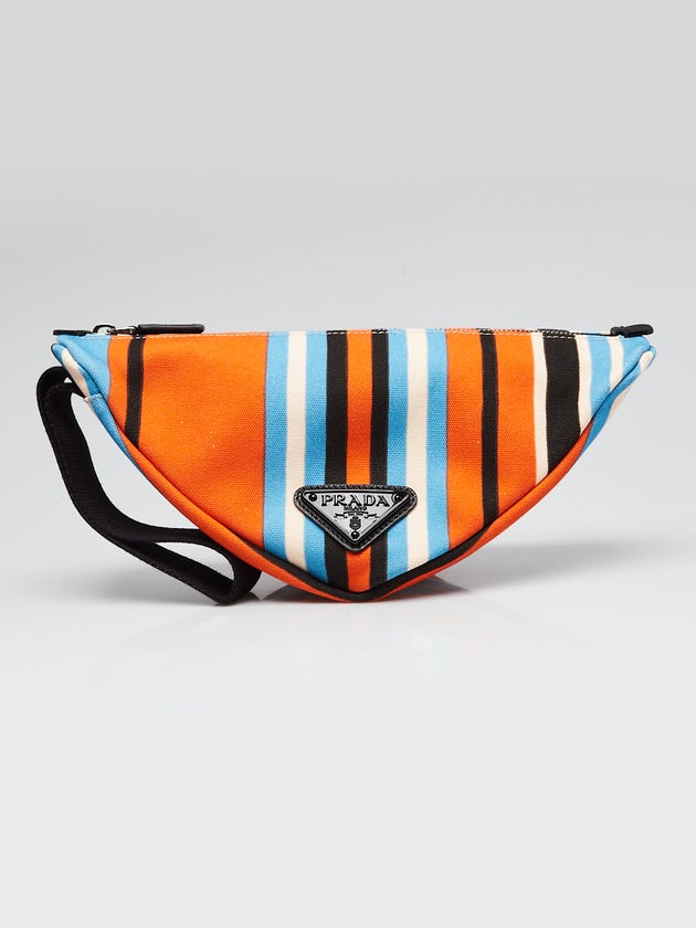 Prada Orange/Blue Striped Canvas Triangle Wristlet Clutch Bag 2NE053