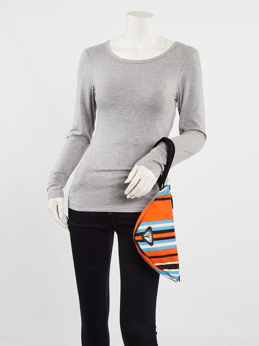 Prada Orange/Blue Striped Canvas Triangle Wristlet Clutch Bag 2NE053