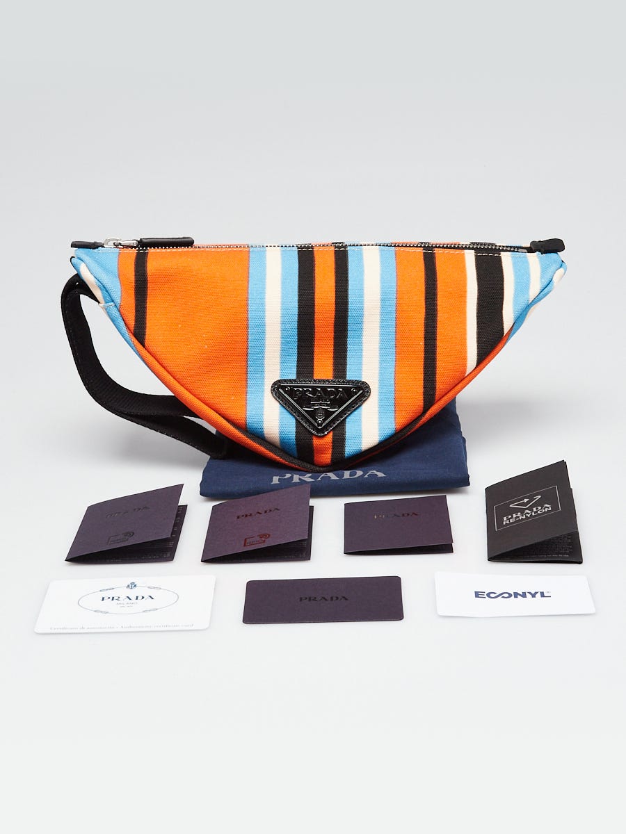 Prada Orange/Blue Striped Canvas Triangle Wristlet Clutch Bag