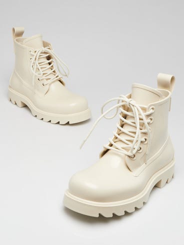 Bottega White Rubber Stride Lace Up Boots Size 5.5/36