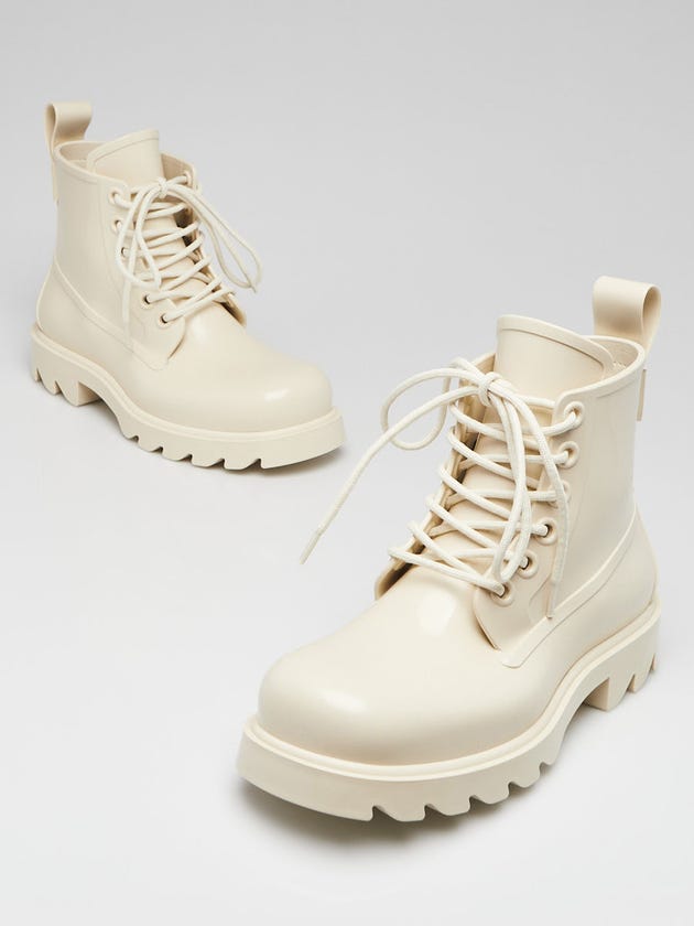 Bottega White Rubber Stride Lace Up Boots Size 5.5/36