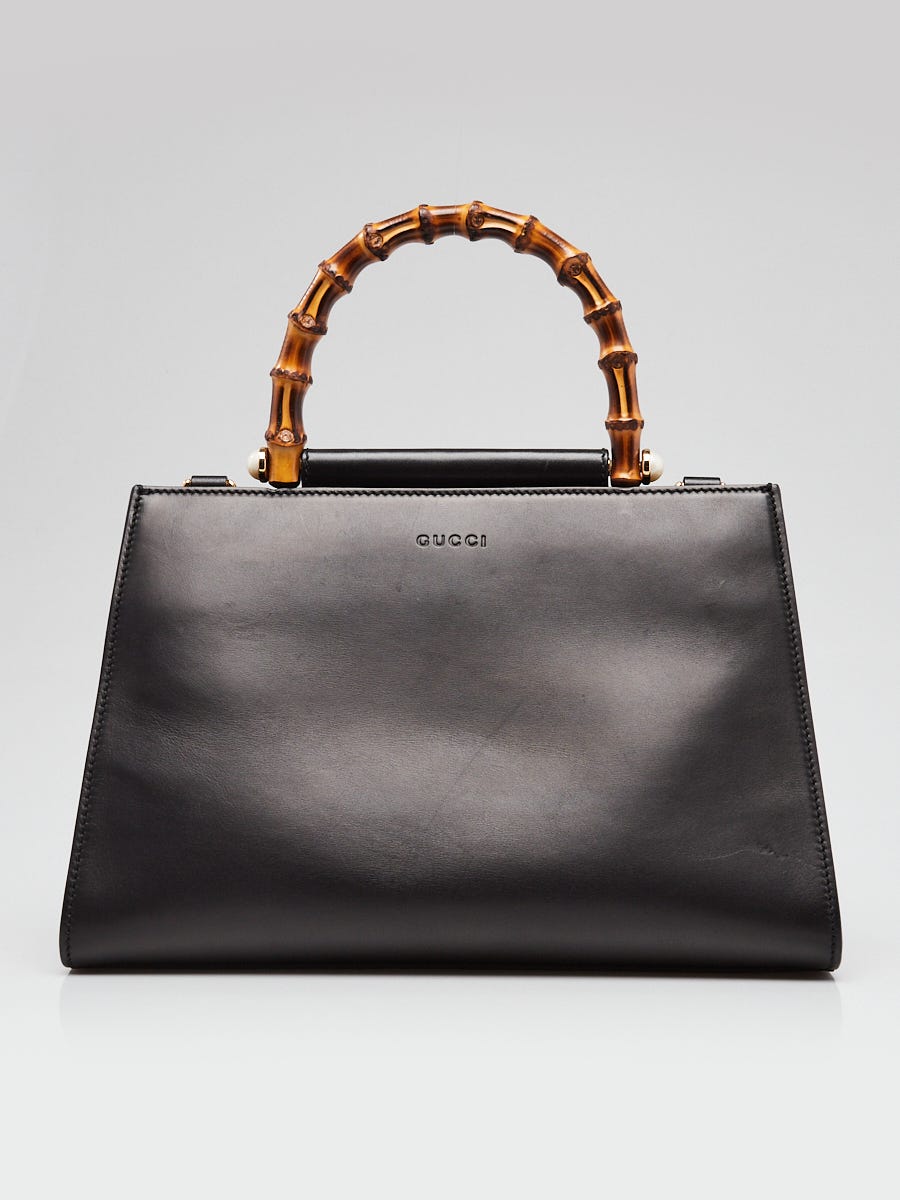 Gucci Black Smooth Calfskin Leather Nymphaea Medium Top Handle Bag