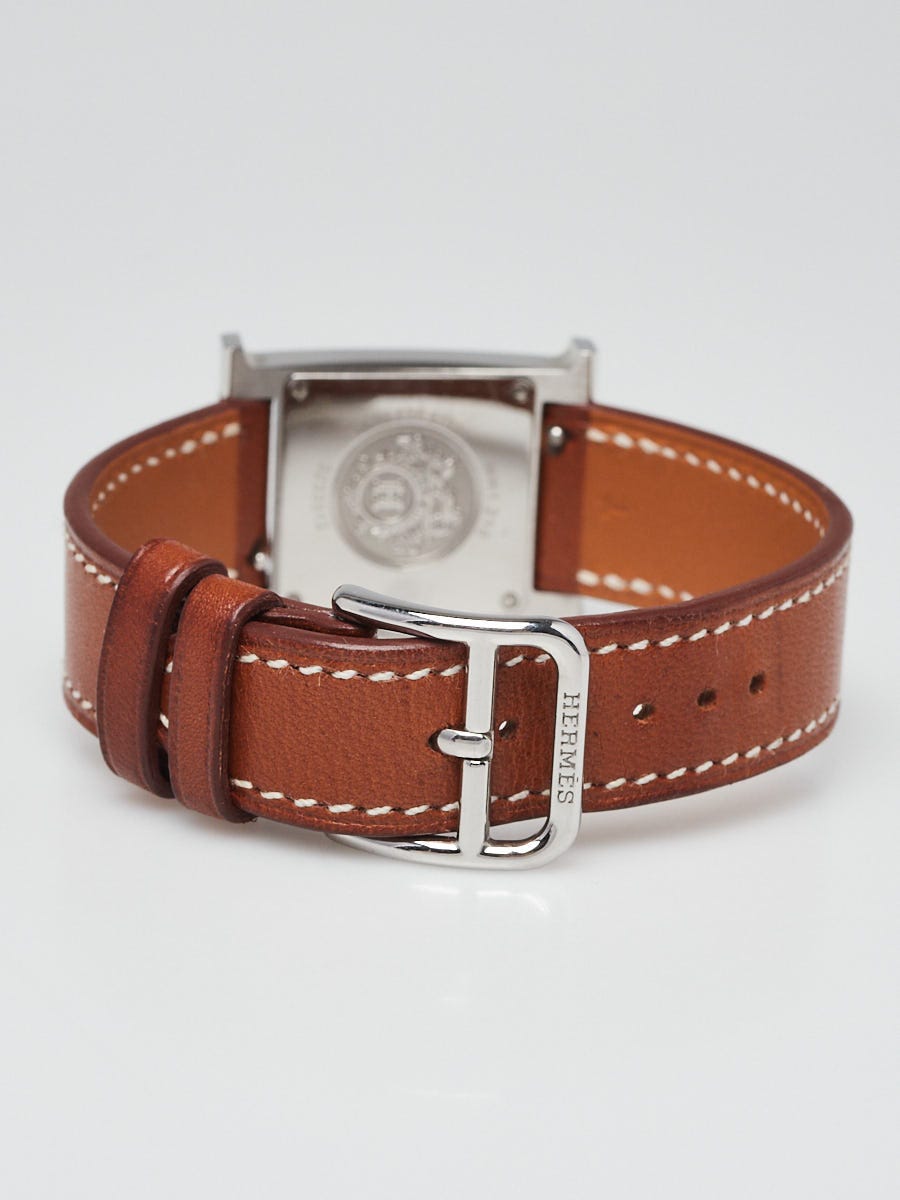 Hermes 21mm Stainless Steel and Natural Barenia Leather Heure H PM