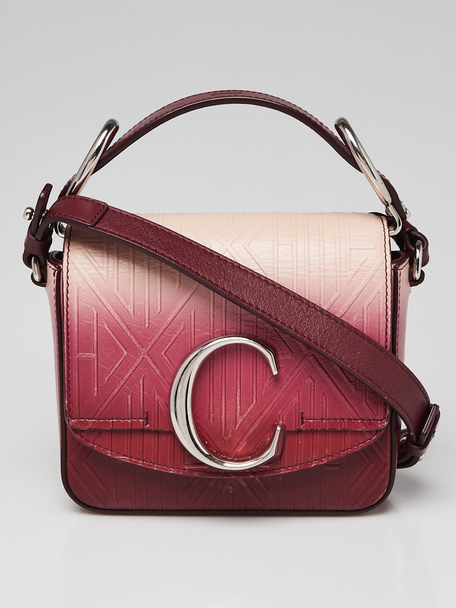 Chloe Dark Red Ombre Embossed Calfskin Leather Mini C Shoulder Bag