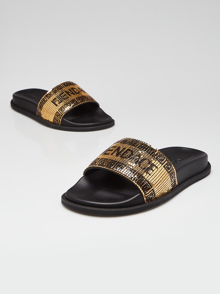 Fendi x Versace Metal Mesh Fendace Logo Slides Size 7.5/38 