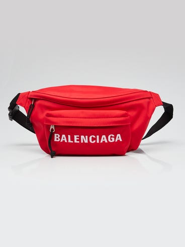 Balenciaga Red Recycled Nylon Logo Embroidered Wheel Belt Bag