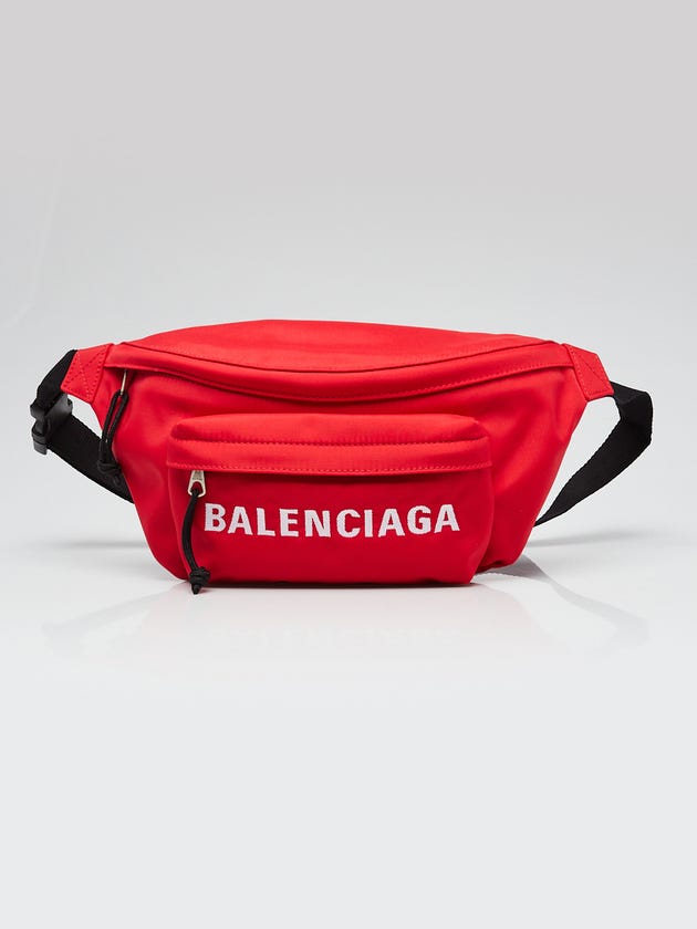 Balenciaga Red Recycled Nylon Logo Embroidered Wheel Belt Bag
