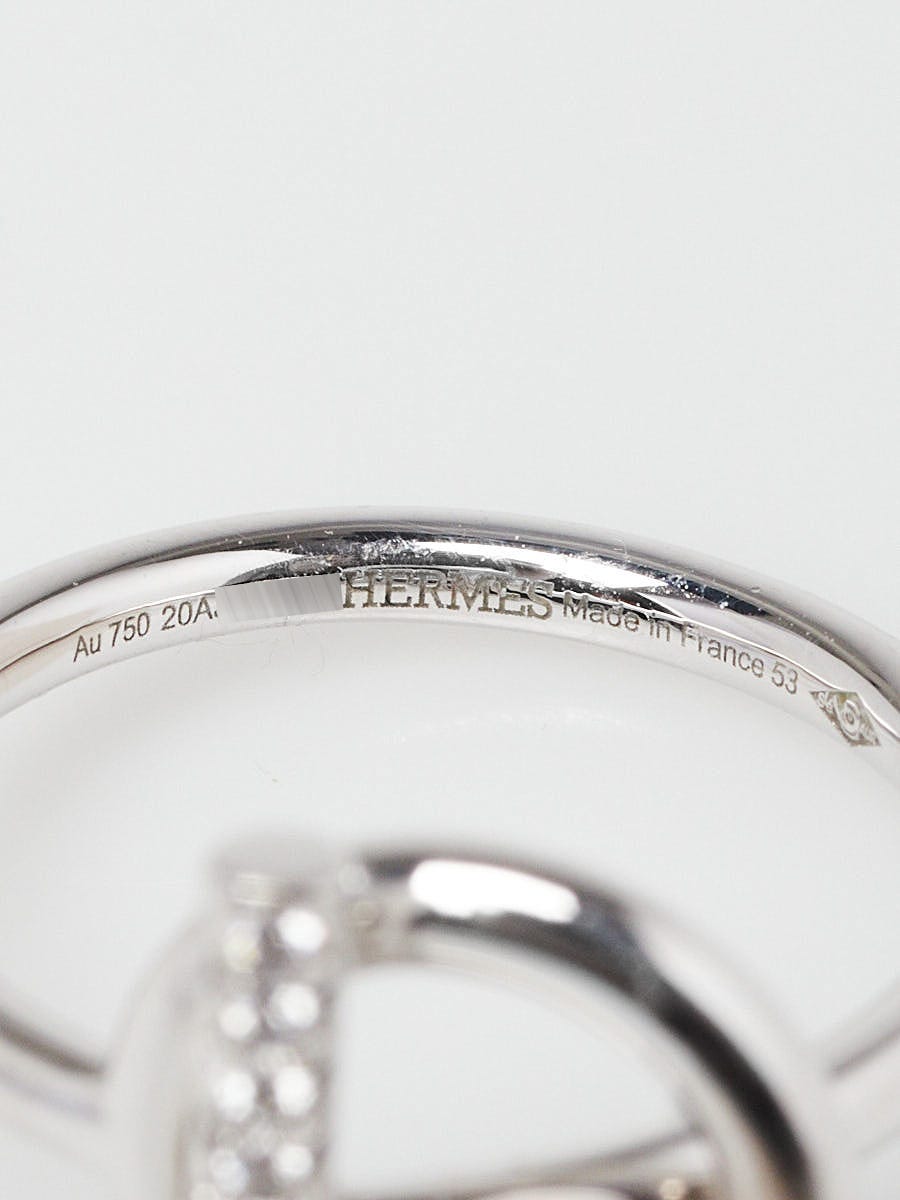 Hermes 18k White Gold and Diamond Echappee Ring Size 6.5/53
