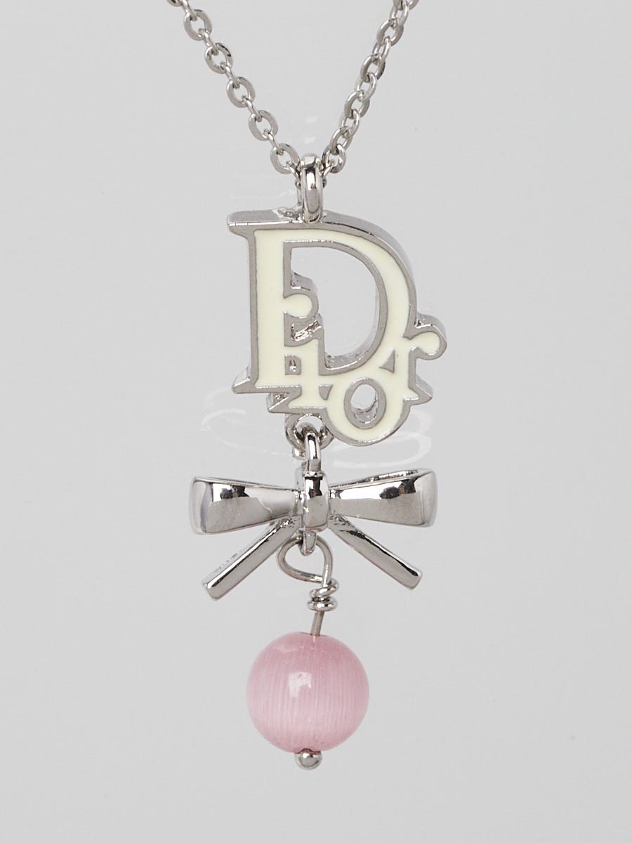 Christian Dior Silvertone Bow CD Logo Necklace Yoogi s Closet