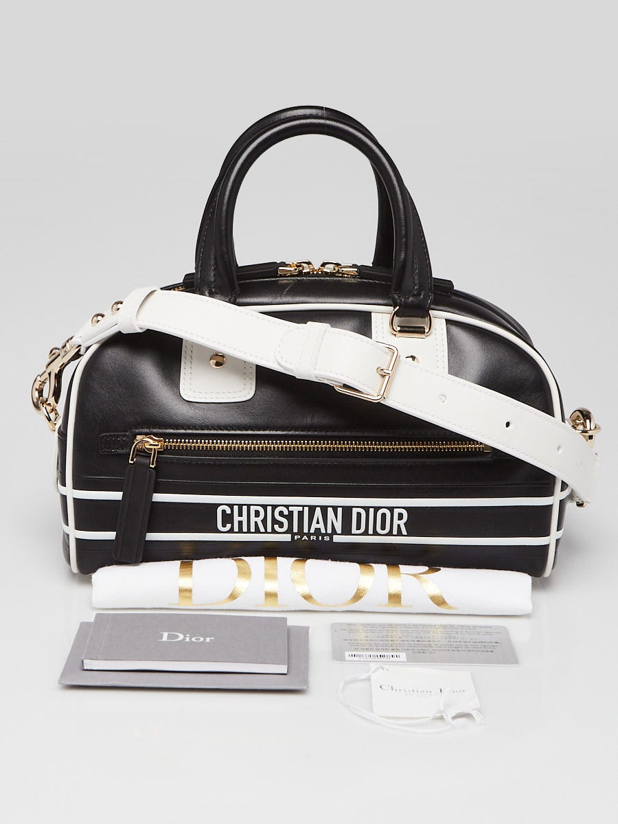 Christian Dior Black/White Leather Small Vibe Zip Bowling Bag | Yoogi's  Closet