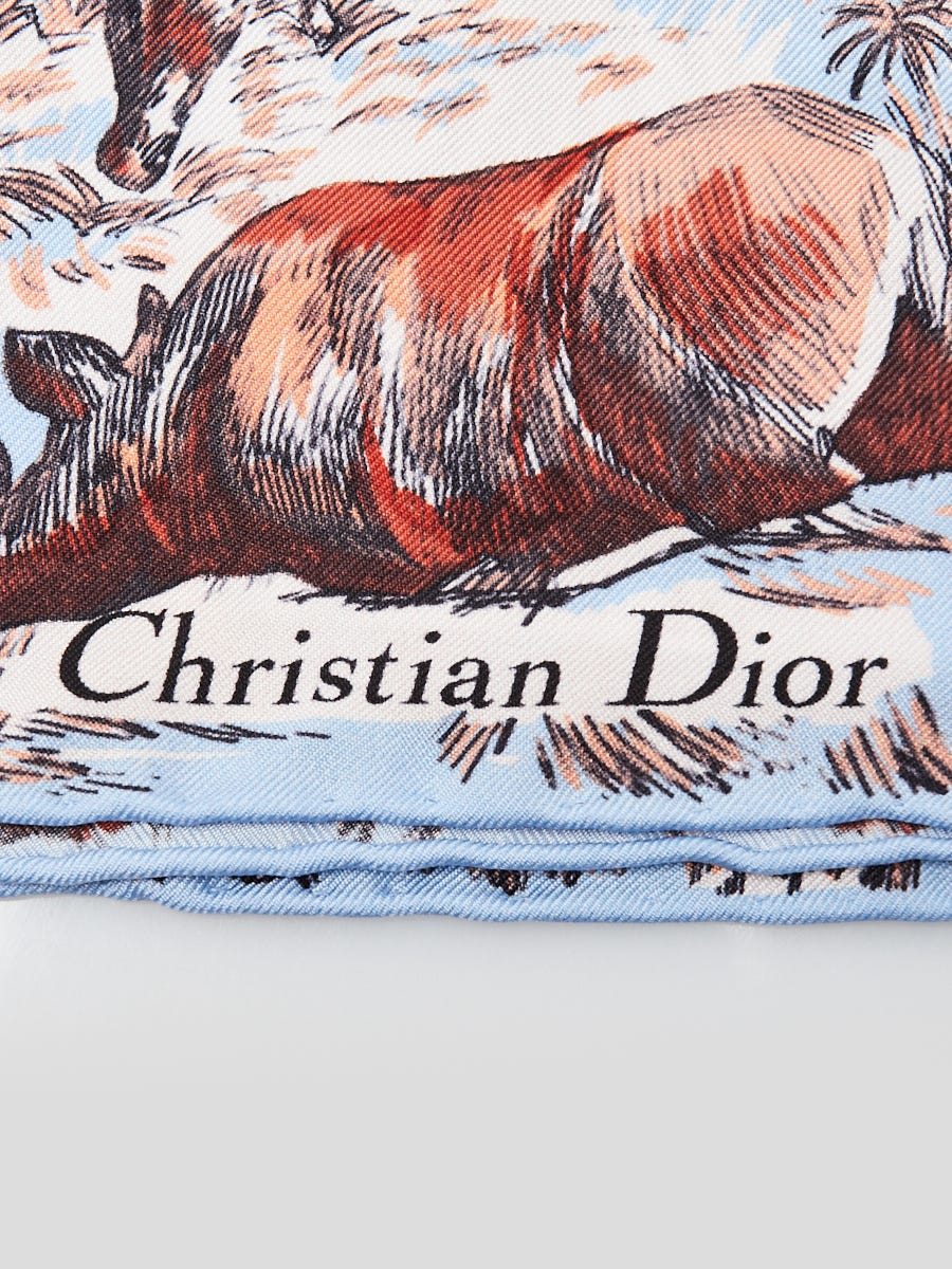 Christian Dior 45cm Blue/Brown Silk Around the World Square Scarf