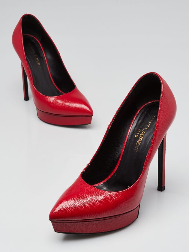 Yves Saint Laurent Red Pebbled Leather Janis Pumps Size 4.5/35