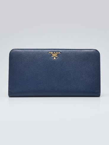 Prada Blue Saffiano Leather Large Organizer Wallet