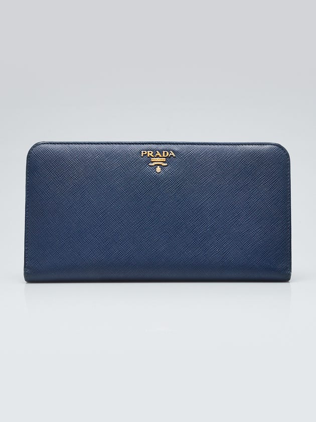 Prada Blue Saffiano Leather Large Organizer Wallet