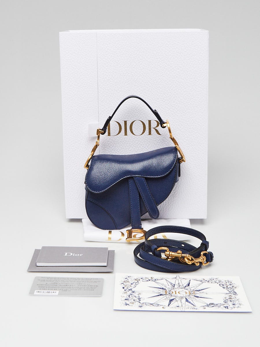 Christian Dior Blue Goatskin Leather Micro Saddle Bag w/ Strap