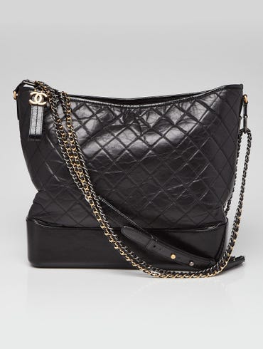 Chanel CC Hobo Bag Black Shiny Crumpled Calfskin Gold Hardware