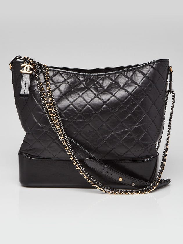 Chanel Black Quilted Aged Calfskin Leather Maxi Gabrielle Hobo Bag