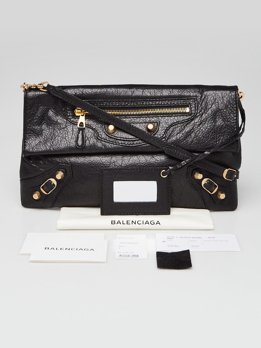 Balenciaga Black Lambskin Leather Giant 12 Gold Envelope Clutch 