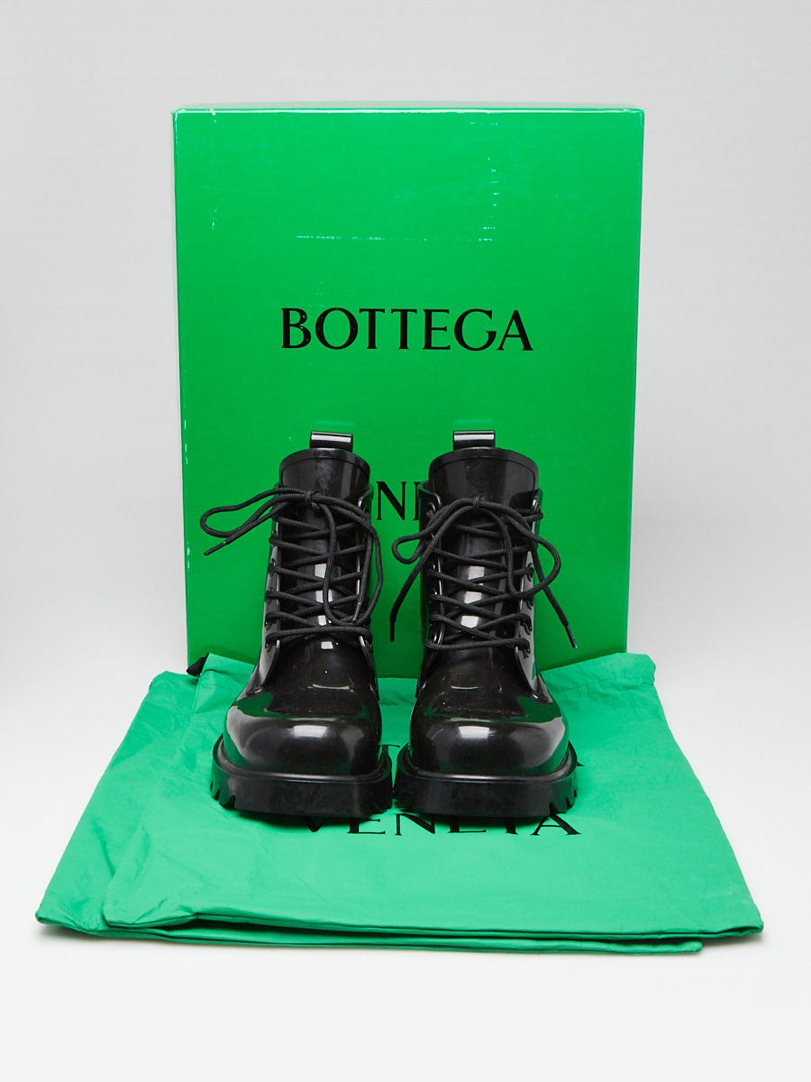 Bottega Black Rubber Stride Lace Up Boots Size 9.5/40