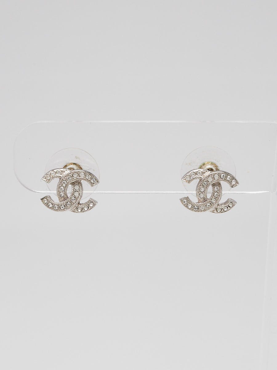 Chanel Silver Tone Metal CC Blink Rhinestone Piercing Earrings, Chanel