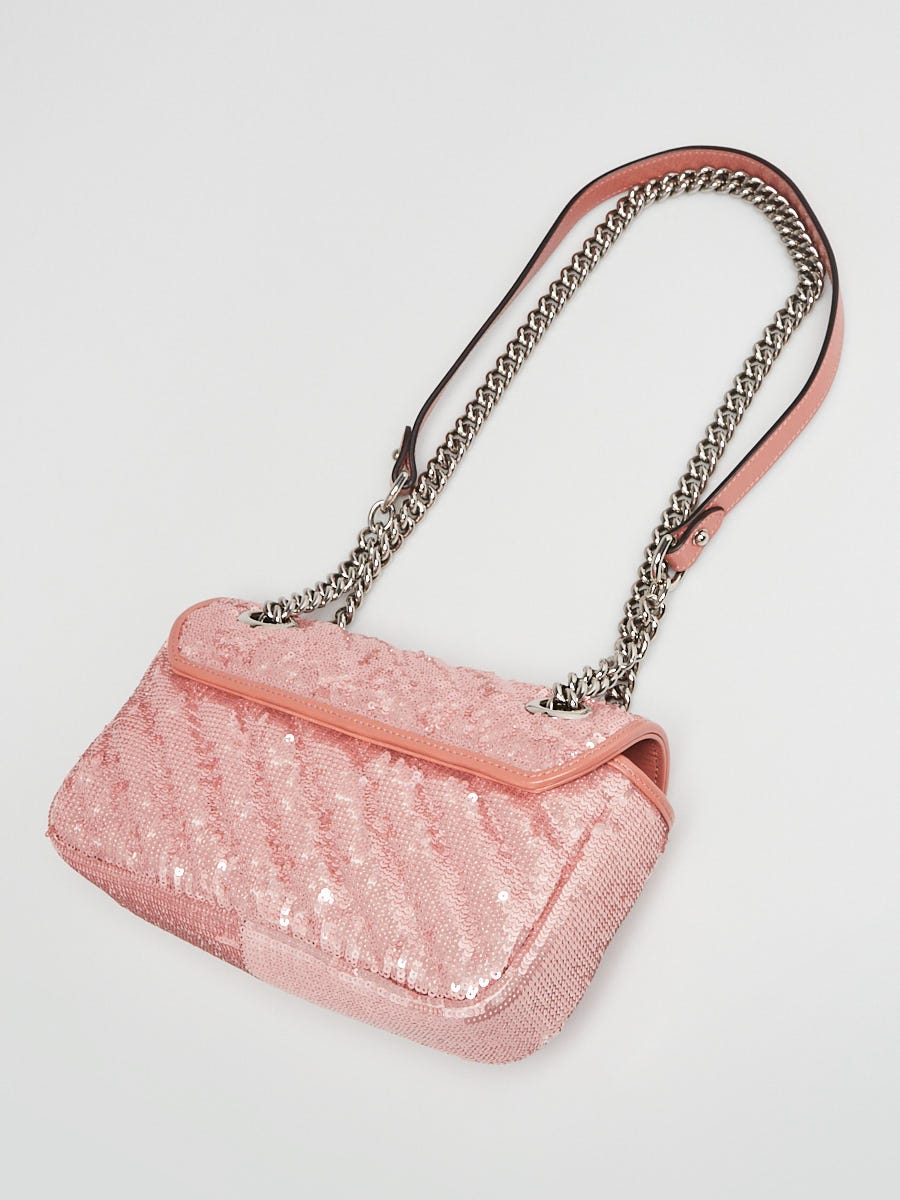 Gucci Pink Sequin Marmont Small Flap Bag | Yoogi's Closet Gucci Pink Sequin Marmont Small Flap Bag | Yoogi's Closet