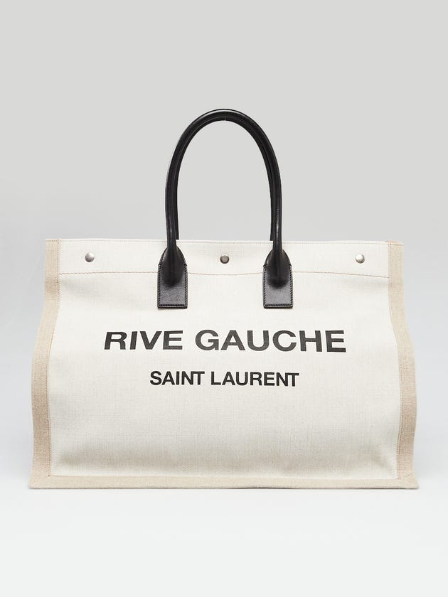 Yves Saint Laurent Natural Linen And Leather Rive Gauche Tote Bag