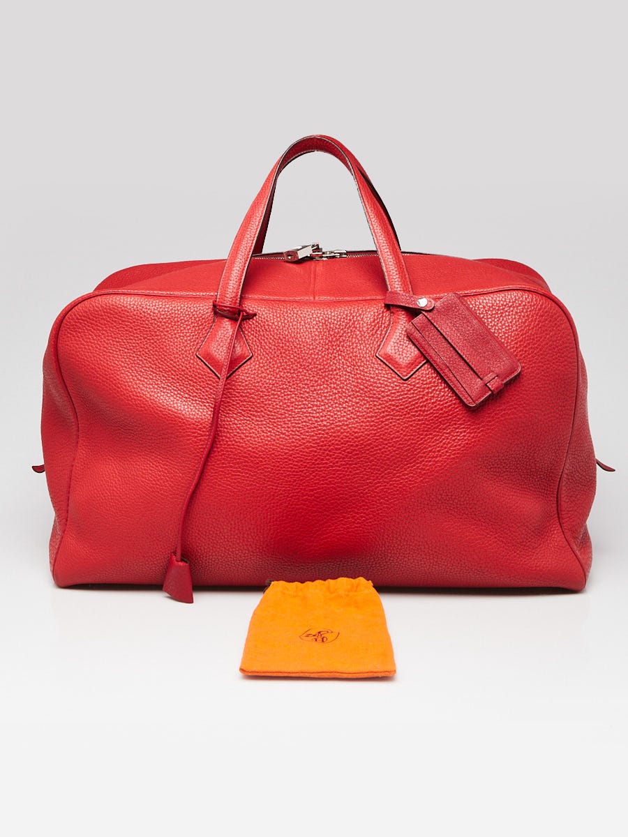 Hermes 50cm Rouge Garance Clemence Leather Palladium Plated