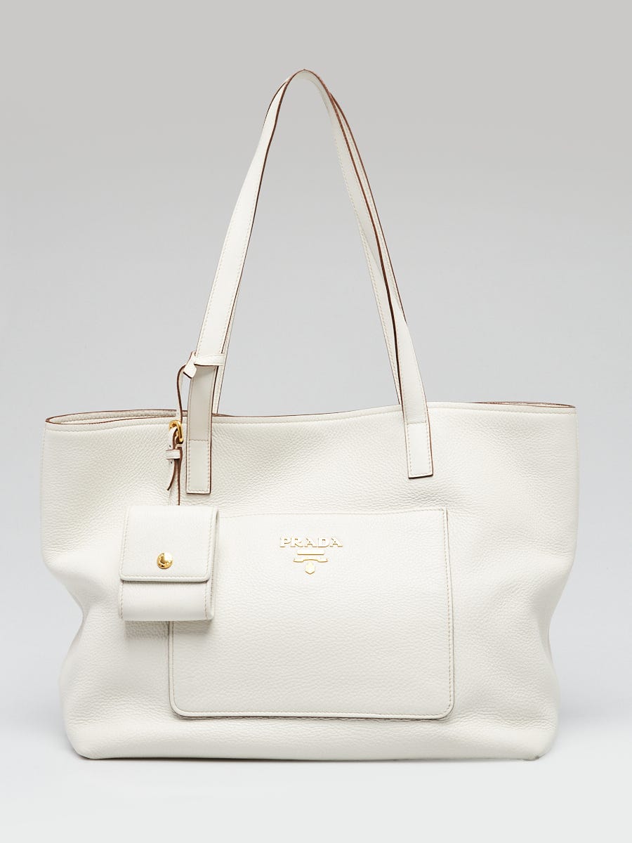 Prada White Vitello Daino Leather Shopping Tote Bag 1BG048 Prada White Vitello Daino Leather Shopping Tote Bag 1BG048