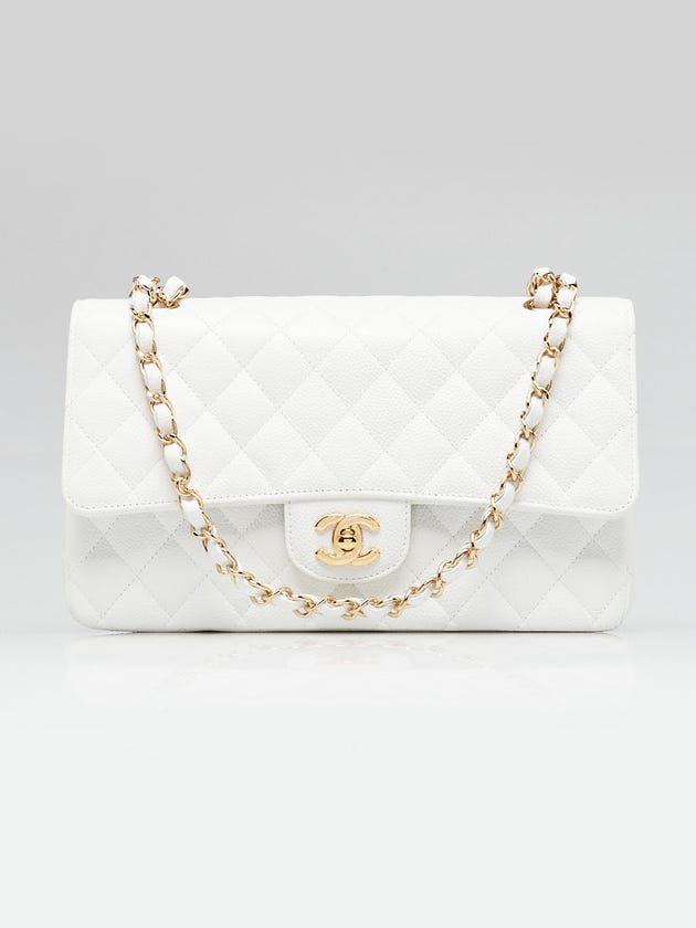 Chanel White Quilted Caviar Leather Classic Medium Double Flap Bag